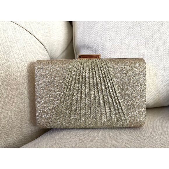 Gold Shimmer Pleated Front Clutch, Champagne Clutch Bag, Fancy Evening Bag - Picture 3 of 9